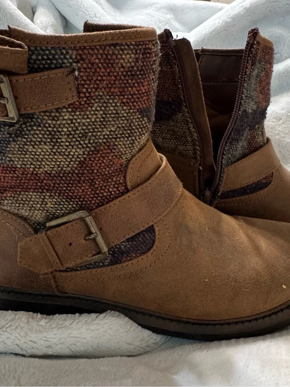 Sonoma Brown Suede Ankle Boots with Patterned Knit Shaft